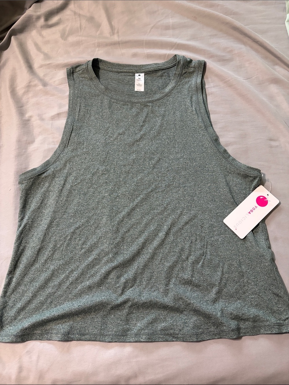Yogalicious NWT Heather Sage/Grey Sleeveless Muscle Tank Sz Medium Buttery Soft